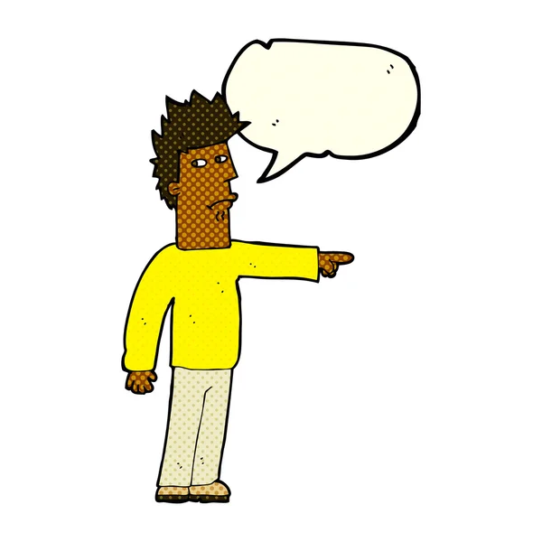 Uomo dei cartoni animati che punta con bolla discorso — Vettoriale Stock