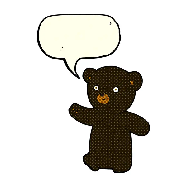 Dibujos animados negro oso cachorro con el habla burbuja — Vector de stock