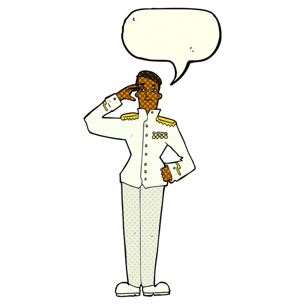 Cartoon militaire man in jurk uniform met spraakbel — Stockvector