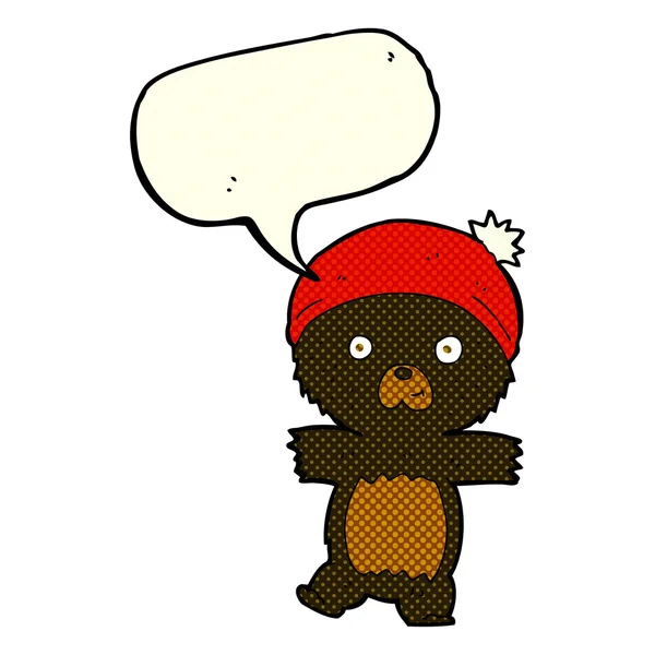 Dibujos animados lindo oso negro con burbuja de habla — Vector de stock