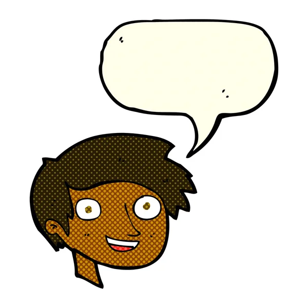 卡通人物快乐的男孩面对着言语泡沫 — 图库矢量图片