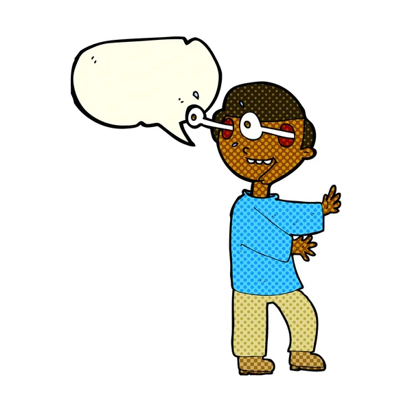 Niño de dibujos animados con los ojos saltando con burbuja del habla — Archivo Imágenes Vectoriales