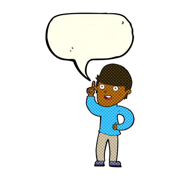 Cartoon boy with idea with speech bubble — Stock Vector