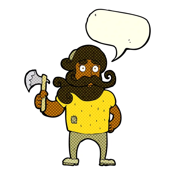 Καρτούν ξυλοκόπος με τσεκούρι με φούσκα ομιλία — Διανυσματικό Αρχείο