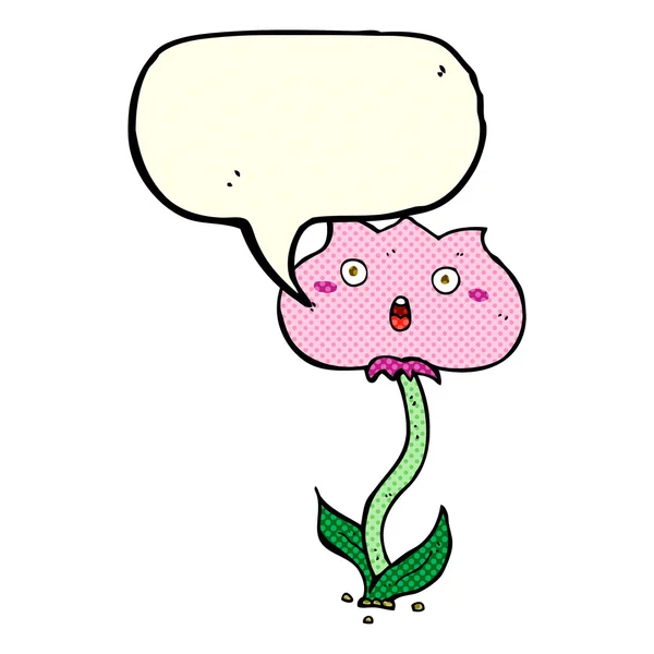 Cartoon shocked flower with speech bubble — Stock Vector