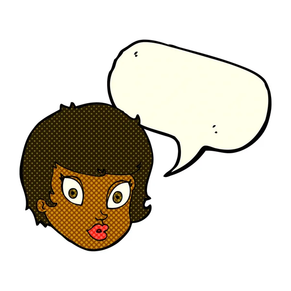 Cartoon surprised female face with speech bubble — Stock Vector