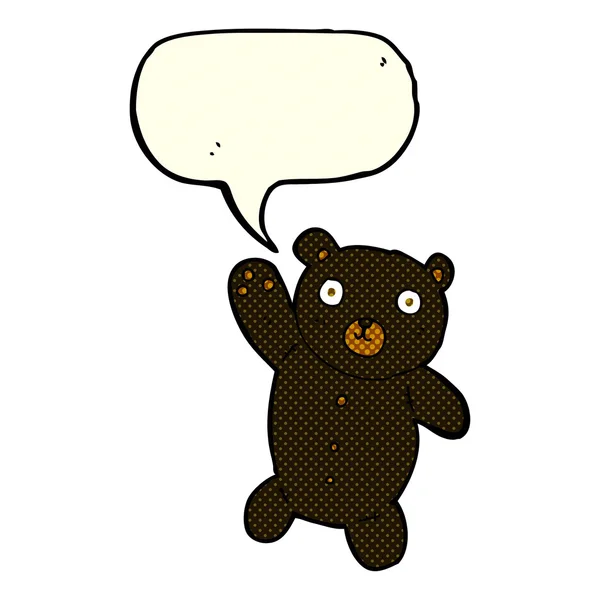 Cartoon cute black teddy bear with speech bubble — Stock Vector