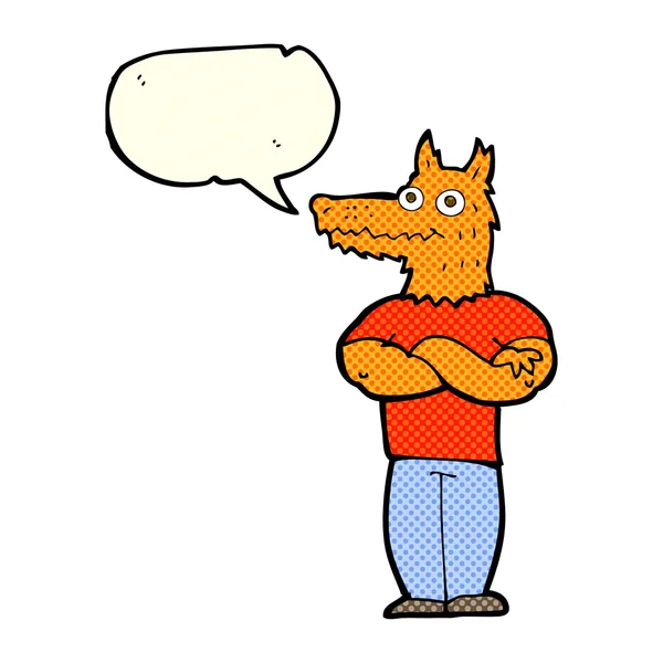 Cartoon fox homem com bolha de fala — Vetor de Stock