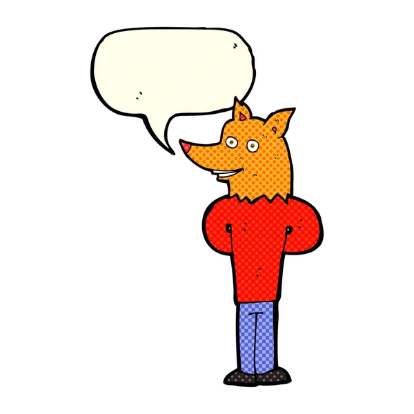 Uomo volpe cartone animato con bolla discorso — Vettoriale Stock