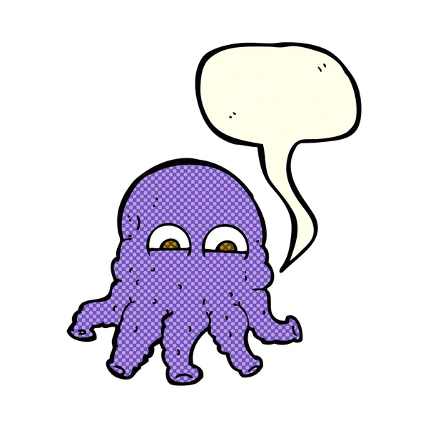 Cartoon alien squid face with speech bubble — Stock Vector