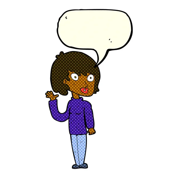 Dessin animé agitant femme avec bulle de parole — Image vectorielle