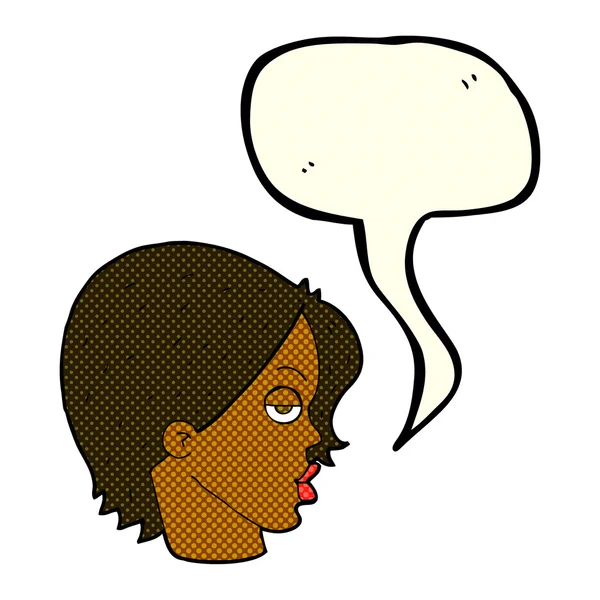 Mujer de dibujos animados levantando la ceja con la burbuja del habla — Vector de stock
