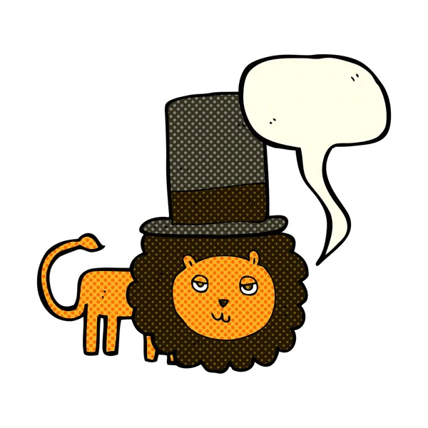 Cartoon lion in top hat with speech bubble — Stock Vector