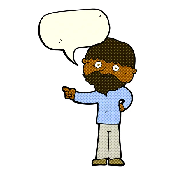 Hombre barbudo de dibujos animados apuntando con la burbuja del habla — Vector de stock