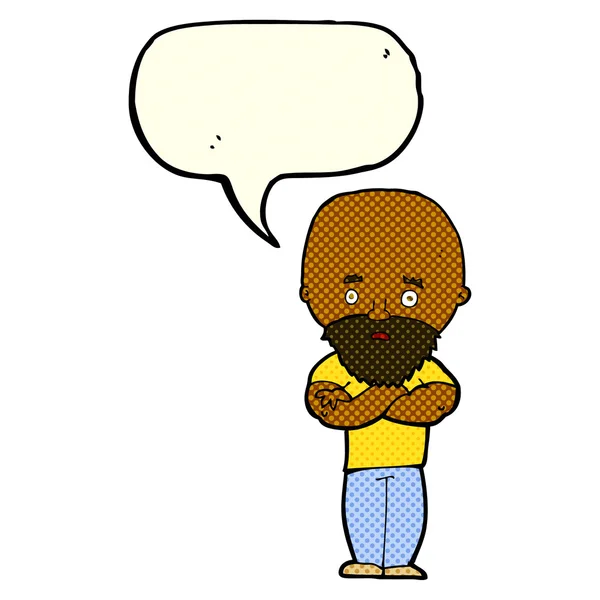 Cartoon geschokt kale man met baard met spraakbel — Stockvector
