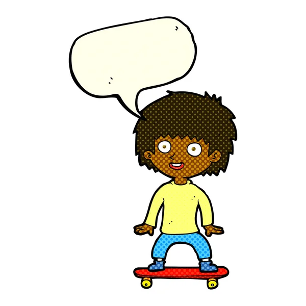 Cartoon pojke på skateboard med pratbubblan — Stock vektor