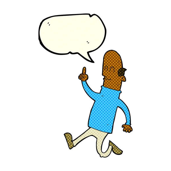 Uomo calvo cartone animato con idea con bolla discorso — Vettoriale Stock