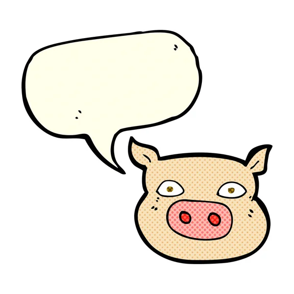 Cartoon pig face with speech bubble — Stock Vector