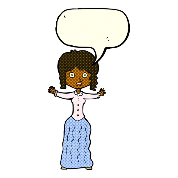 Desenho animado mulher vitoriana preocupado com bolha de fala — Vetor de Stock