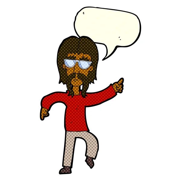 Dessin animé hippie homme portant des lunettes avec bulle de parole — Image vectorielle