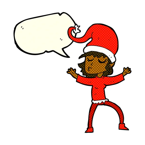 Santa's helper cartoon with speech bubble — Stock Vector