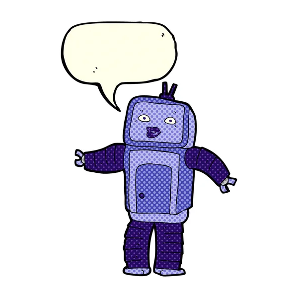 具有言语泡沫的滑稽卡通机器人 — 图库矢量图片