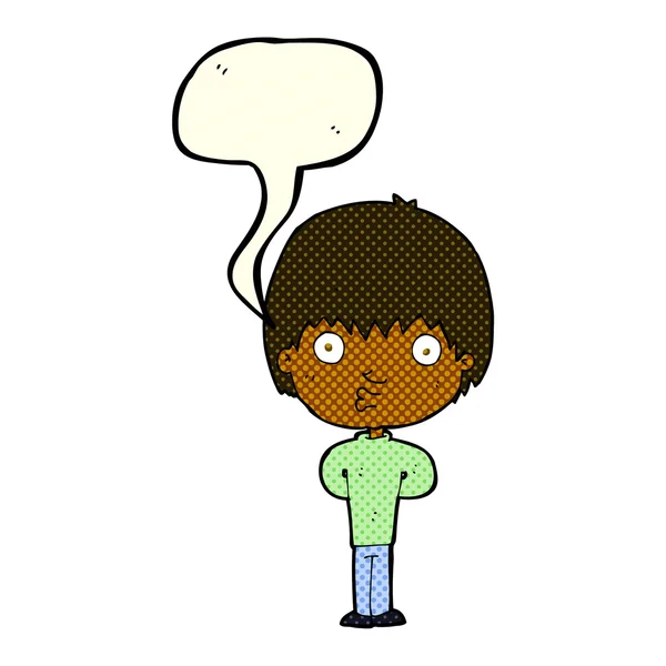 Dibujos animados silbido chico con el habla burbuja — Vector de stock