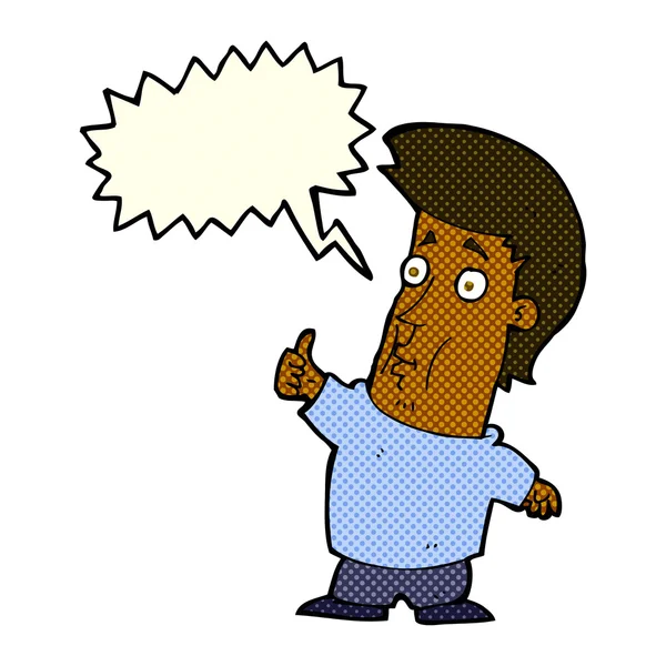 Hombre de dibujos animados dando pulgares hacia arriba signo con la burbuja del habla — Archivo Imágenes Vectoriales