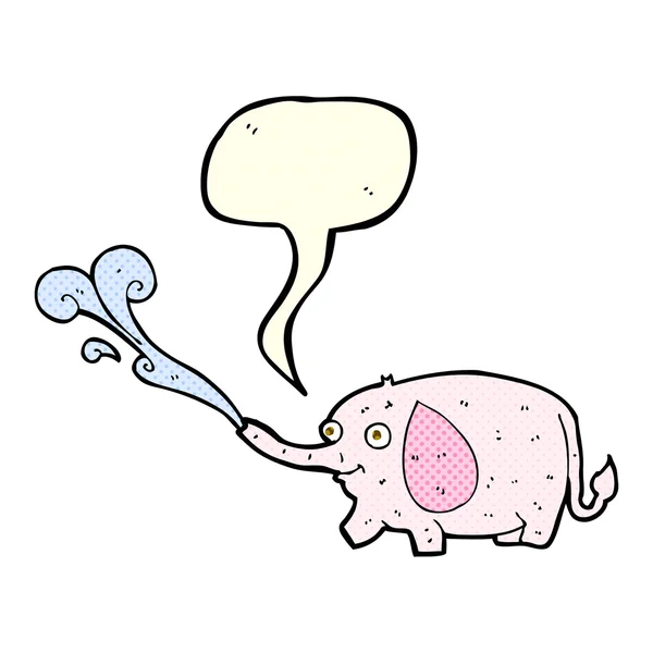 Cartoon grappige kleine olifant spuiten van water met tekstballon — Stockvector