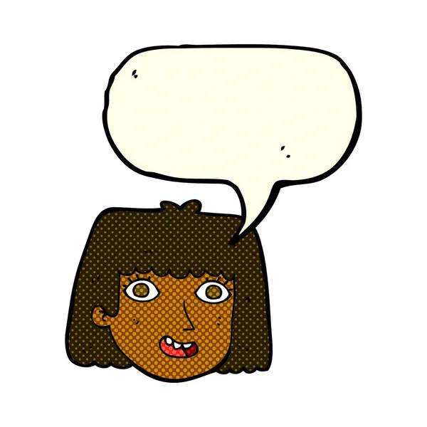 Dessin animé visage féminin heureux avec bulle de parole — Image vectorielle