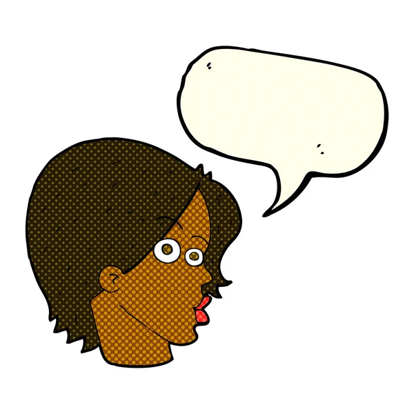 Cartoon female face with speech bubble — Stock Vector