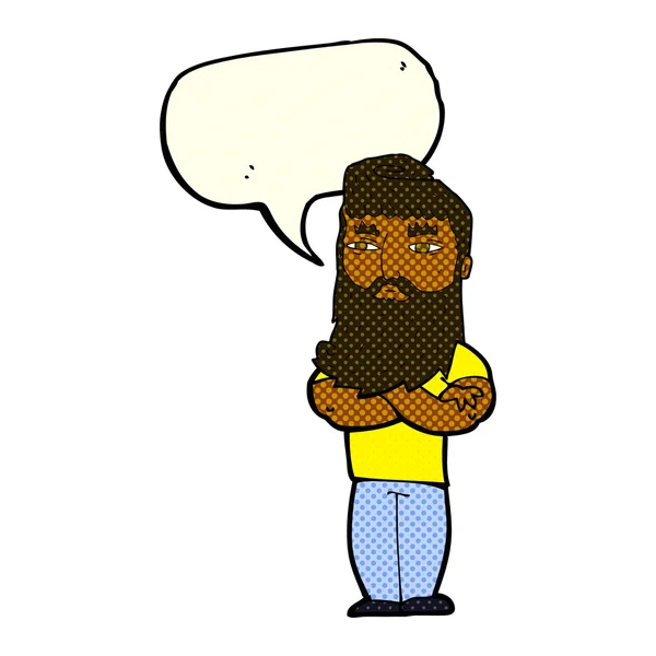 Desenho animado homem sério com barba com bolha de fala —  Vetores de Stock