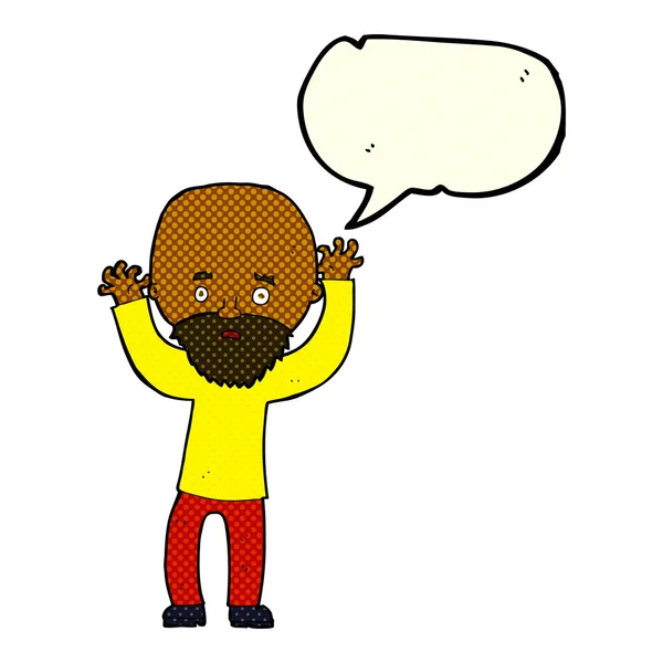 Dessin animé barbu homme paniquant avec bulle de parole — Image vectorielle