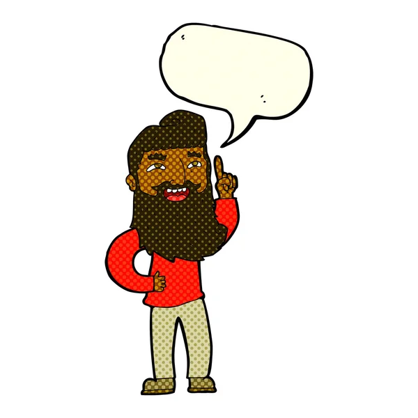 Çizgi film mutlu sakallı adam konuşma baloncuğu fikri ile — Stok Vektör
