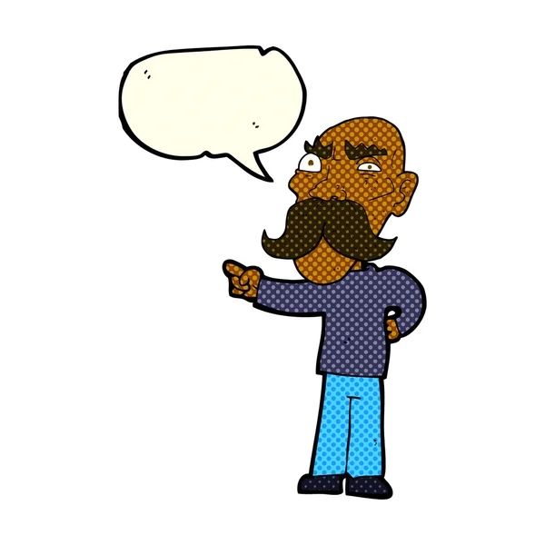 Dibujos animados molesto anciano señalando con la burbuja del habla — Archivo Imágenes Vectoriales