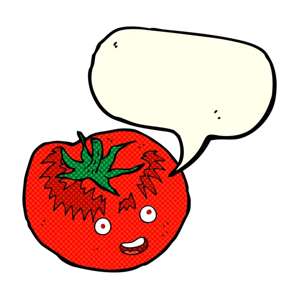 Tomate de dibujos animados con burbuja de habla — Vector de stock