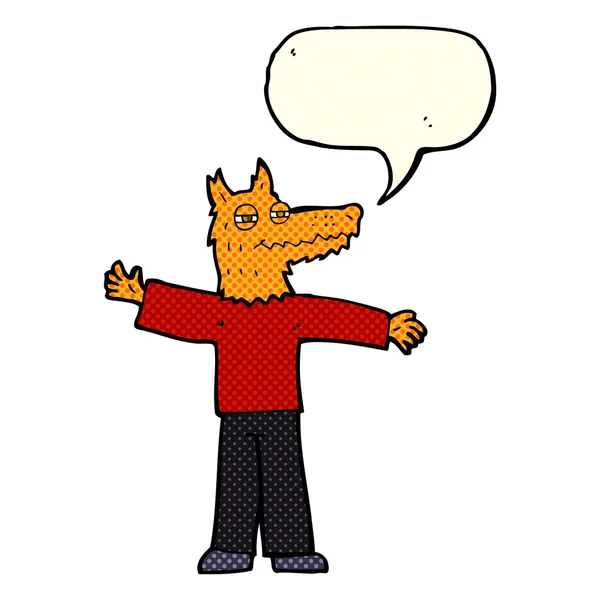 Karikatür mutlu fox adamla konuşma balonu — Stok Vektör