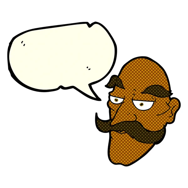 Karikatür yaşlı adam yüzü konuşma baloncuğu ile — Stok Vektör