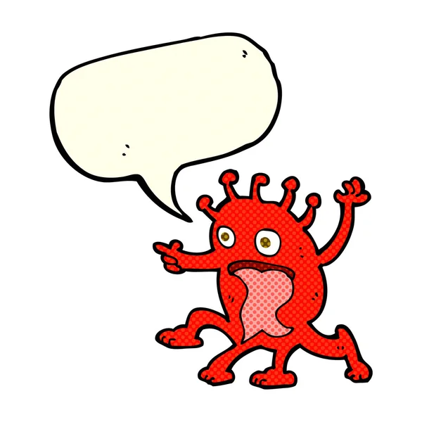Cartoon raar weinig alien met spraak zeepbel — Stockvector