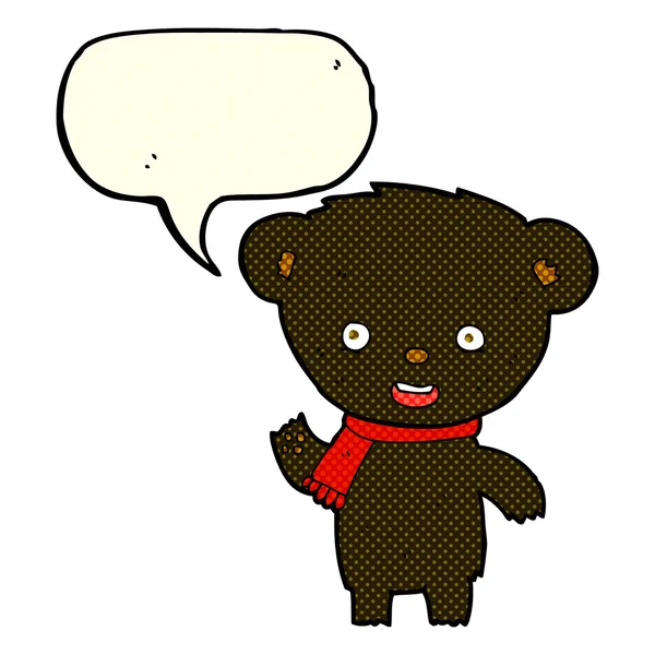 Dibujos animados lindo oso negro con burbuja de habla — Archivo Imágenes Vectoriales