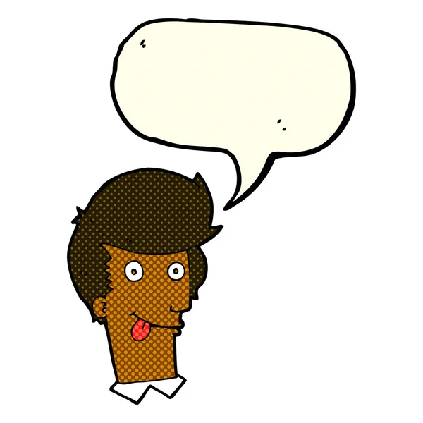 Cartoon man met tong opknoping uit met spraak zeepbel — Stockvector