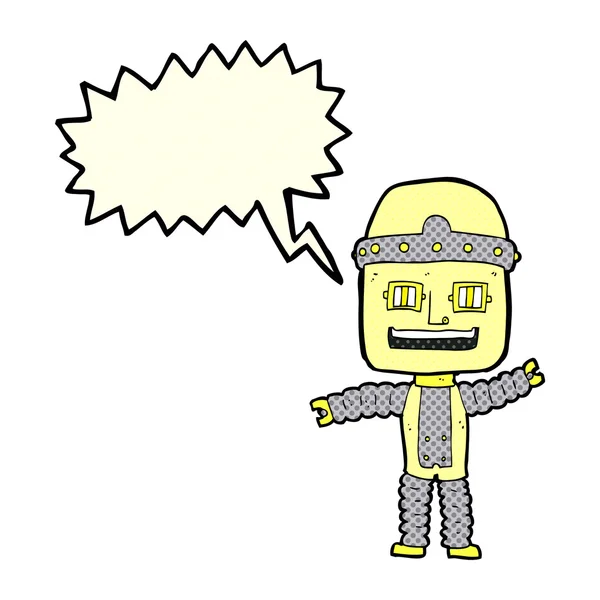 Robot de dibujos animados ondeando con burbuja del habla — Vector de stock