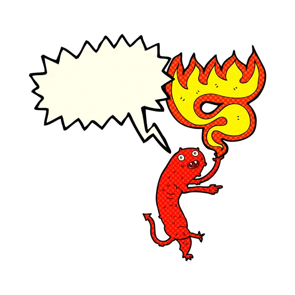 Desenho animado pequeno monstro grosseiro com bolha de fala — Vetor de Stock