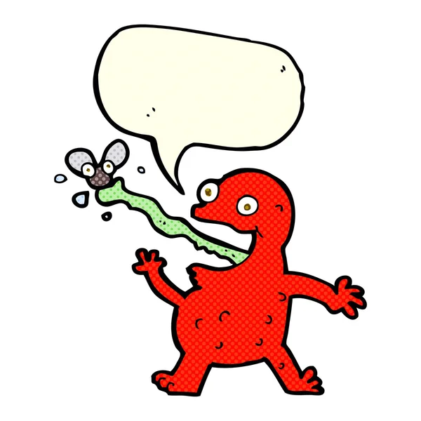 Żaba kreskówka łapanie muchy z dymek — Wektor stockowy