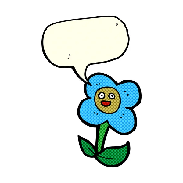 Cartoon-Blume mit Gesicht mit Sprechblase — Stockvektor