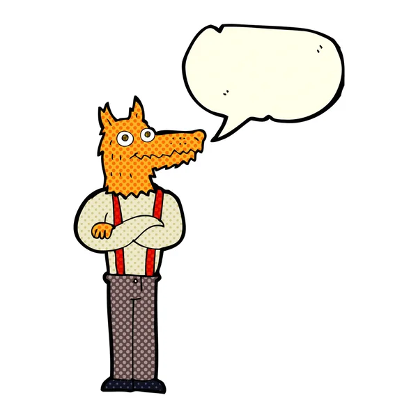 Dibujos animados divertido zorro con burbuja de habla — Vector de stock