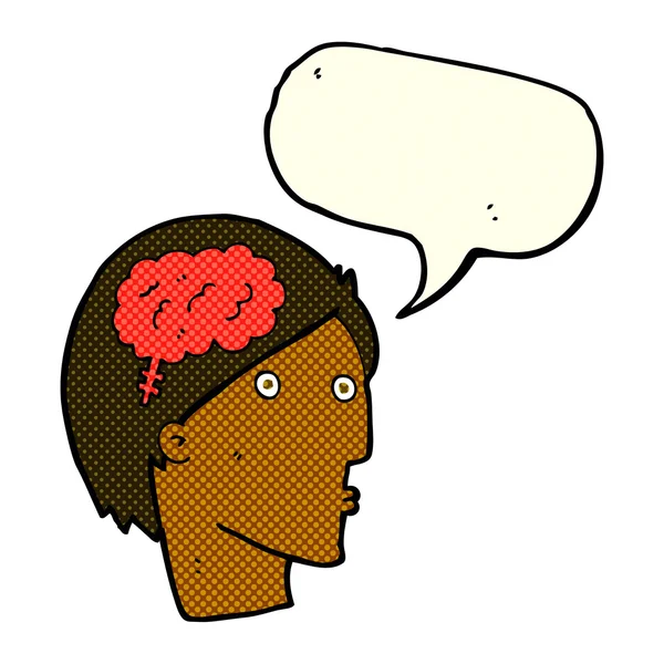 Dessin animé homme avec symbole du cerveau avec bulle vocale — Image vectorielle