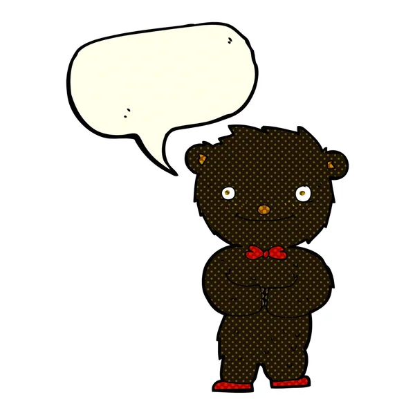Γελοιογραφία μικρή μαύρη αρκούδα με το συννεφάκι λόγου — Διανυσματικό Αρχείο