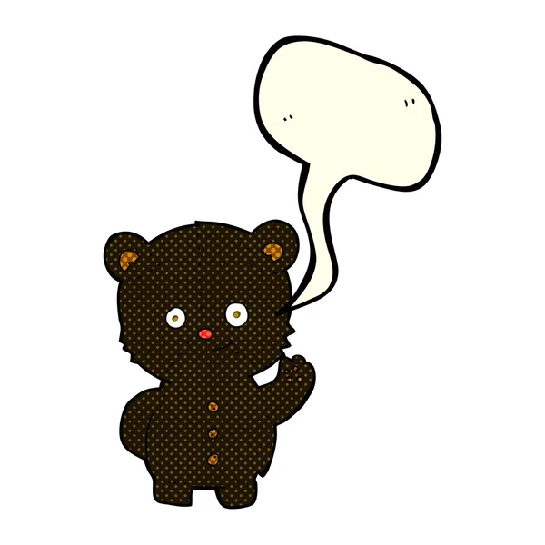 Dessin animé agitant ourson noir avec bulle de parole — Image vectorielle