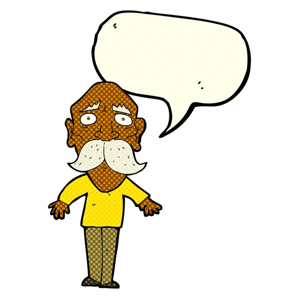 Karikatur trauriger alter Mann mit Sprechblase — Stockvektor